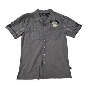 Harley Davidson Large Button Down Short Sleeve Shirt Skull Engine 1 Embroidered